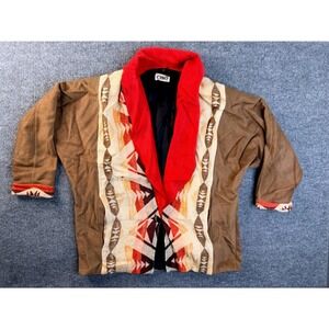 Vintage Ciro Southwestern Fleece Jacket Brown Red Geometric Tribal Oversized XL